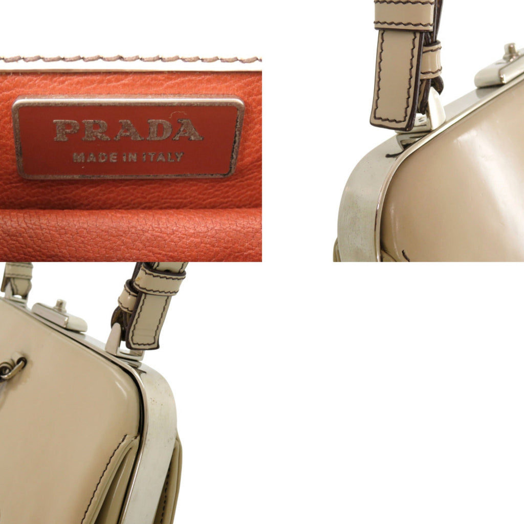 Prada Beige Ivory Patent Leather Handbag