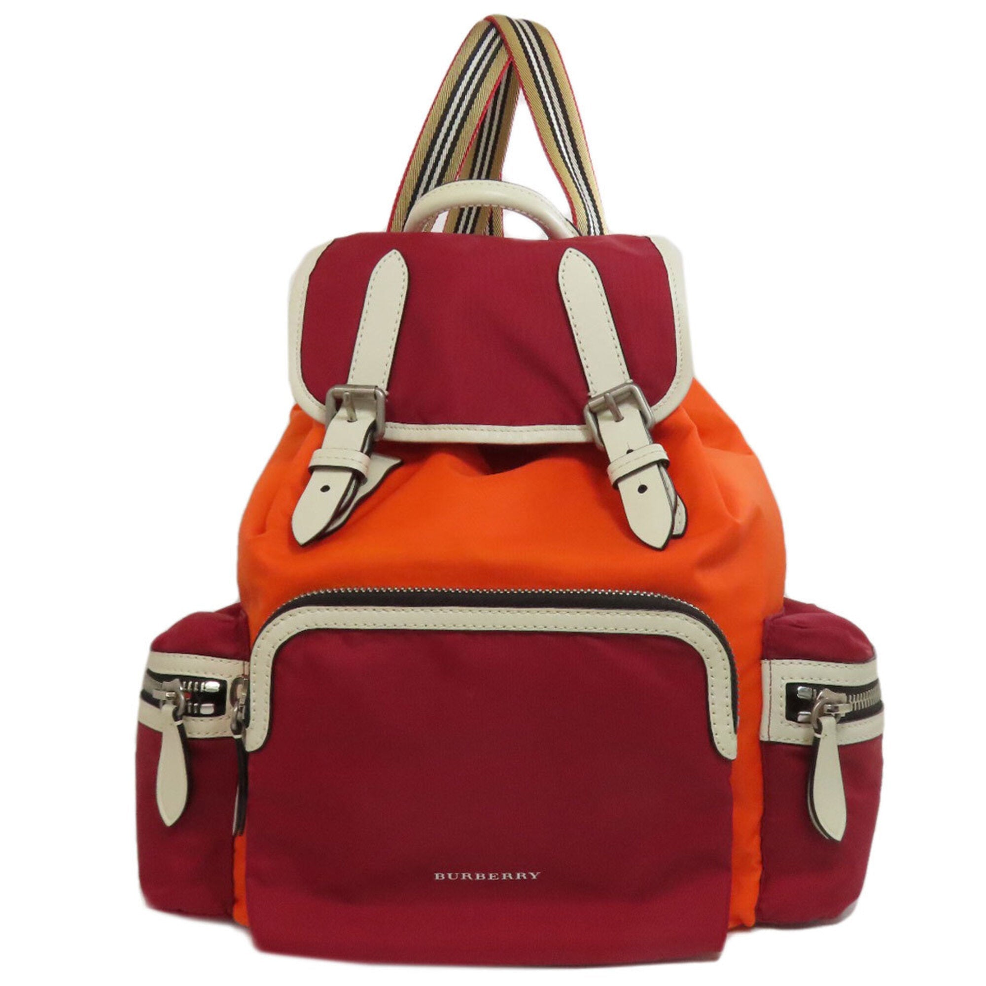 Burberry Orange Red Color Nylon Backpack