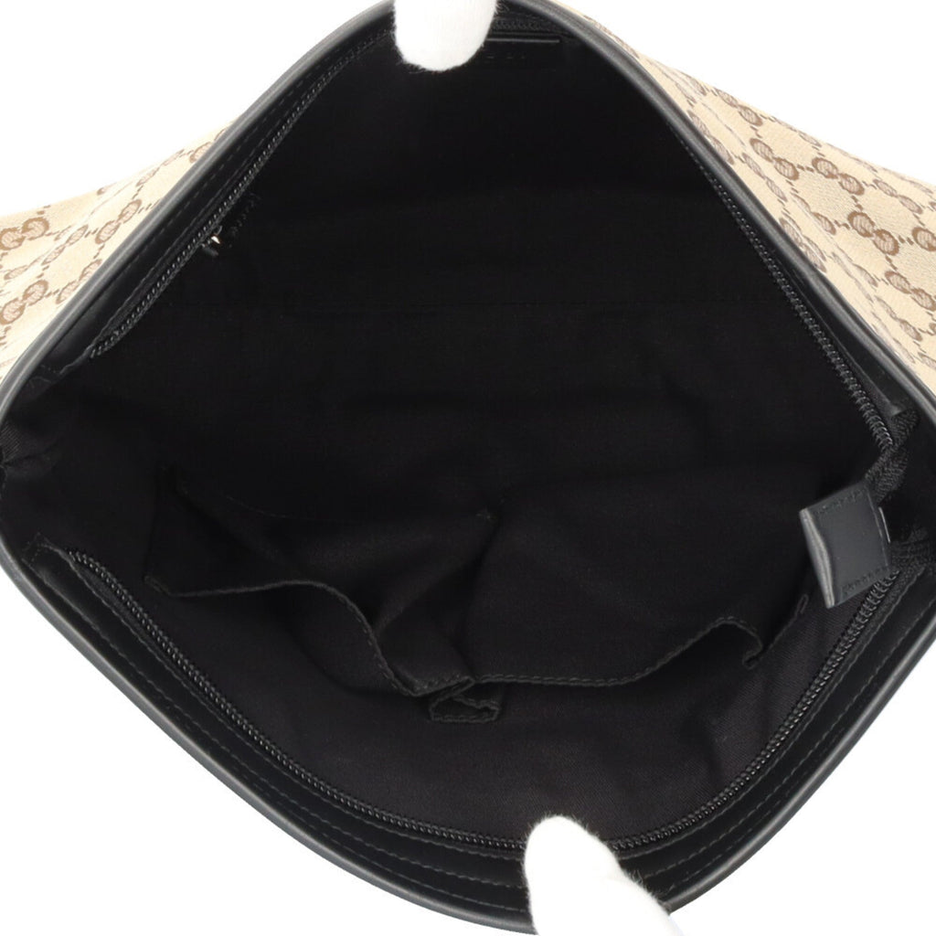 Gucci Black Brown Gg Canvas Leather Shoulder Bag (Pre-Owned)
