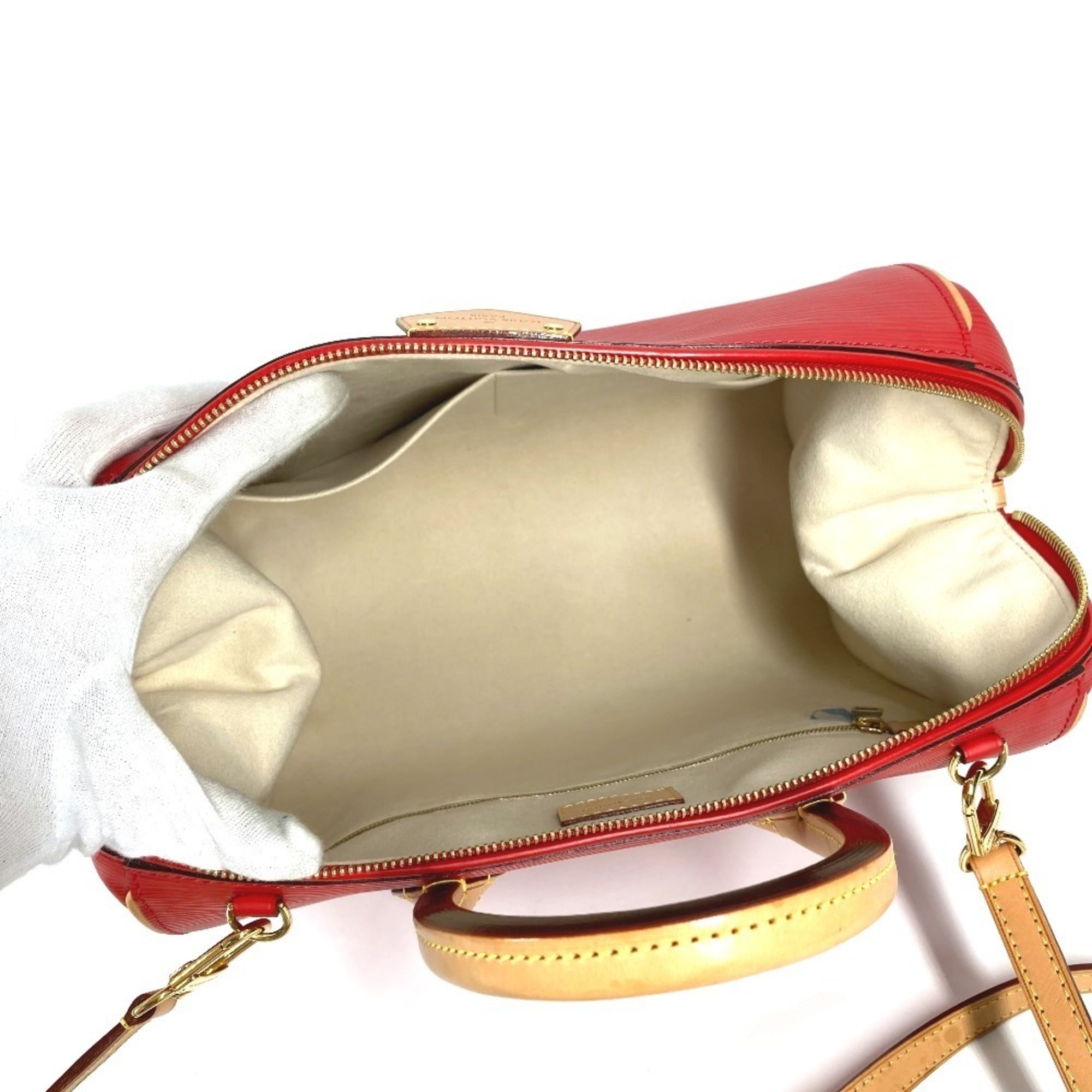 Louis Vuitton Red Color Epi Leather Boston Bag Handbag Shoulder Bag