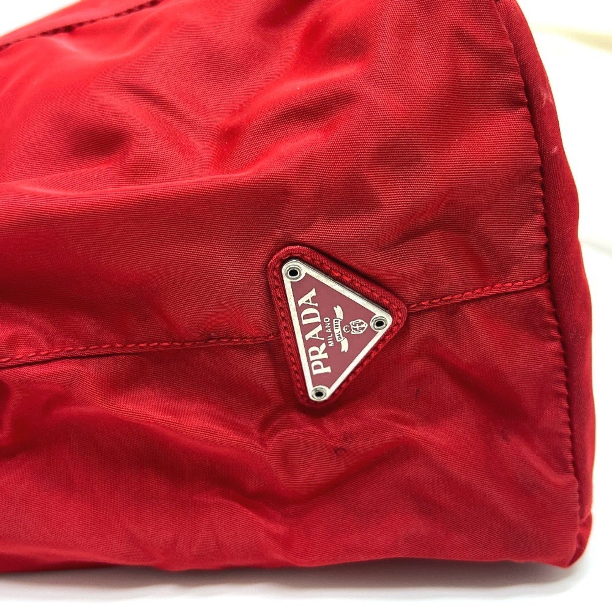 Prada Red Color Nylon Handbag Tote Bag