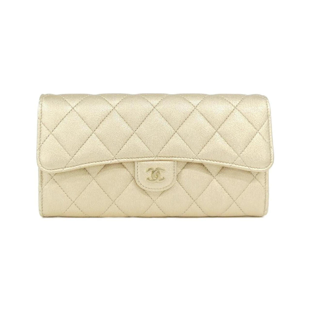 Chanel Metallic Gold Leather Long Wallet (Bi-Fold)