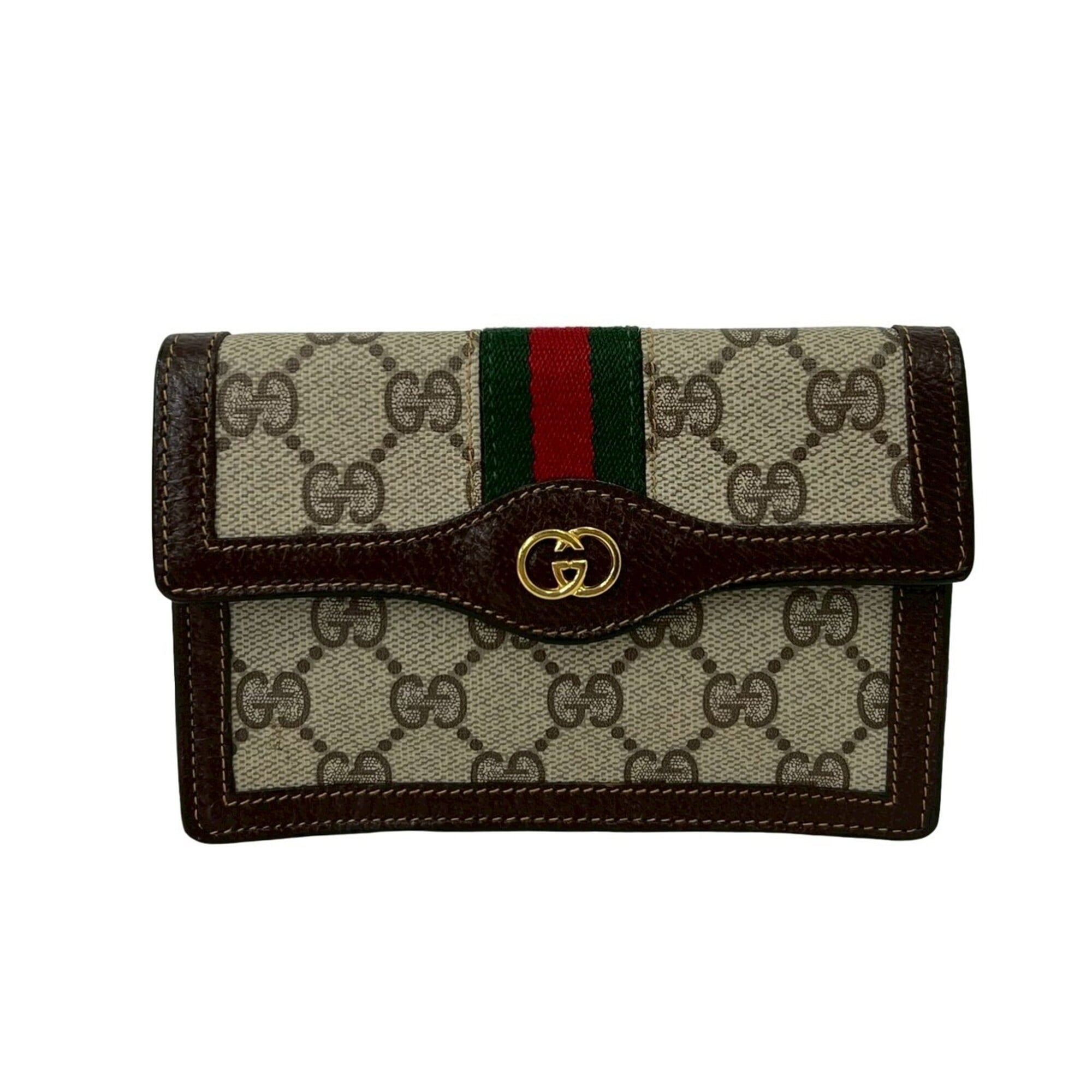 Gucci Brown Green Red Color Leather Pvc Pouch (Pre-Owned)