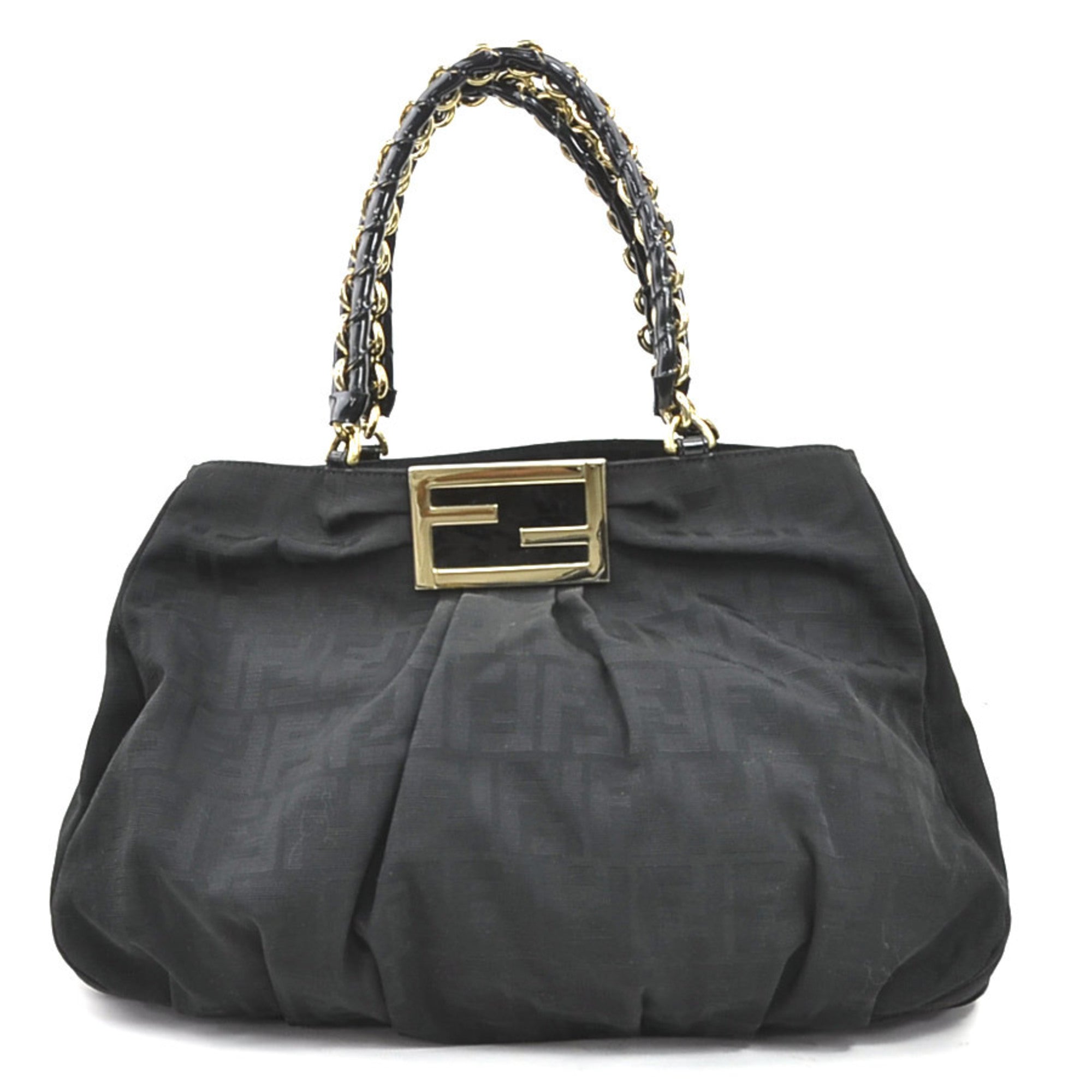 Fendi Black Nylon Canvas Patent Leather Shoulder Bag