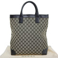 Gucci Gray Navy Gg Canvas Leather Handbag (Pre-Owned)