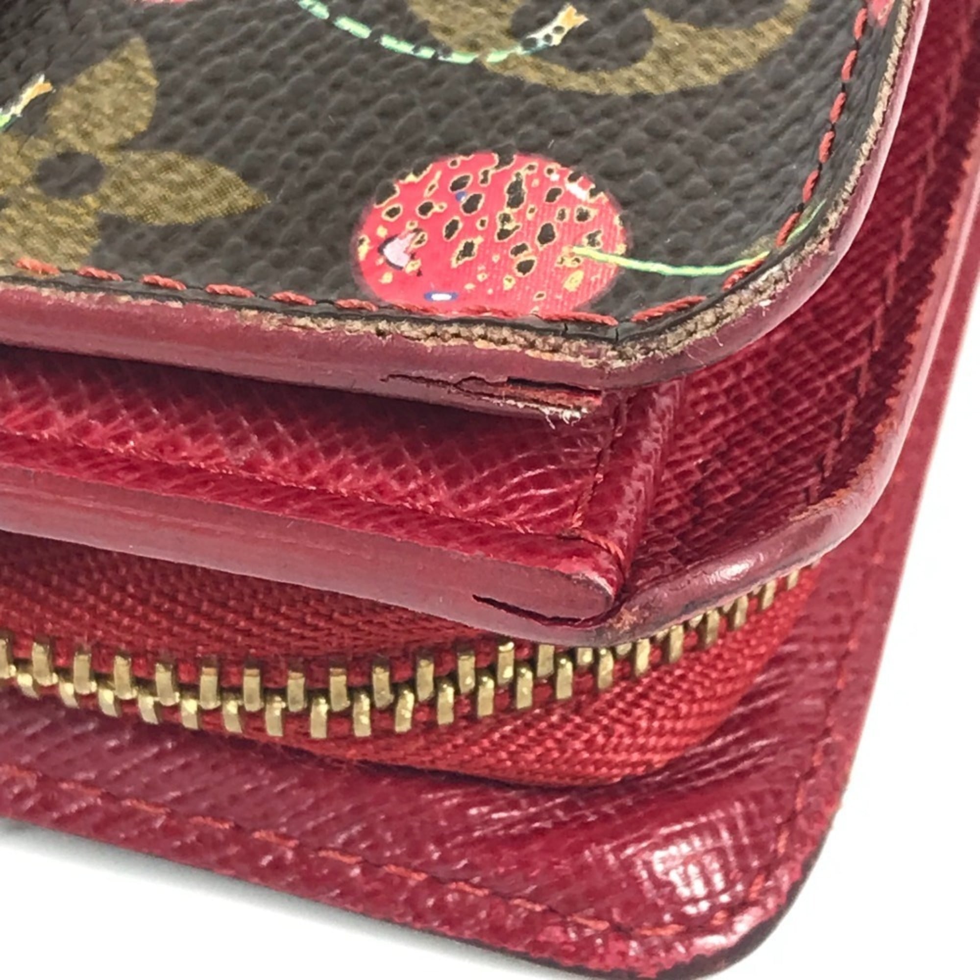 Louis Vuitton Brown Red Color Monogram Cherry Blossom Canvas Wallet