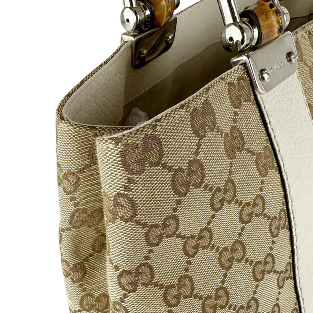 Gucci Beige Brown Ivory Gg Canvas Leather Tote Bag (Pre-Owned)