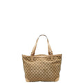 Gucci Gg Canvas Beige Brown Gg Canvas Leather Tote Bag (Pre-Owned)