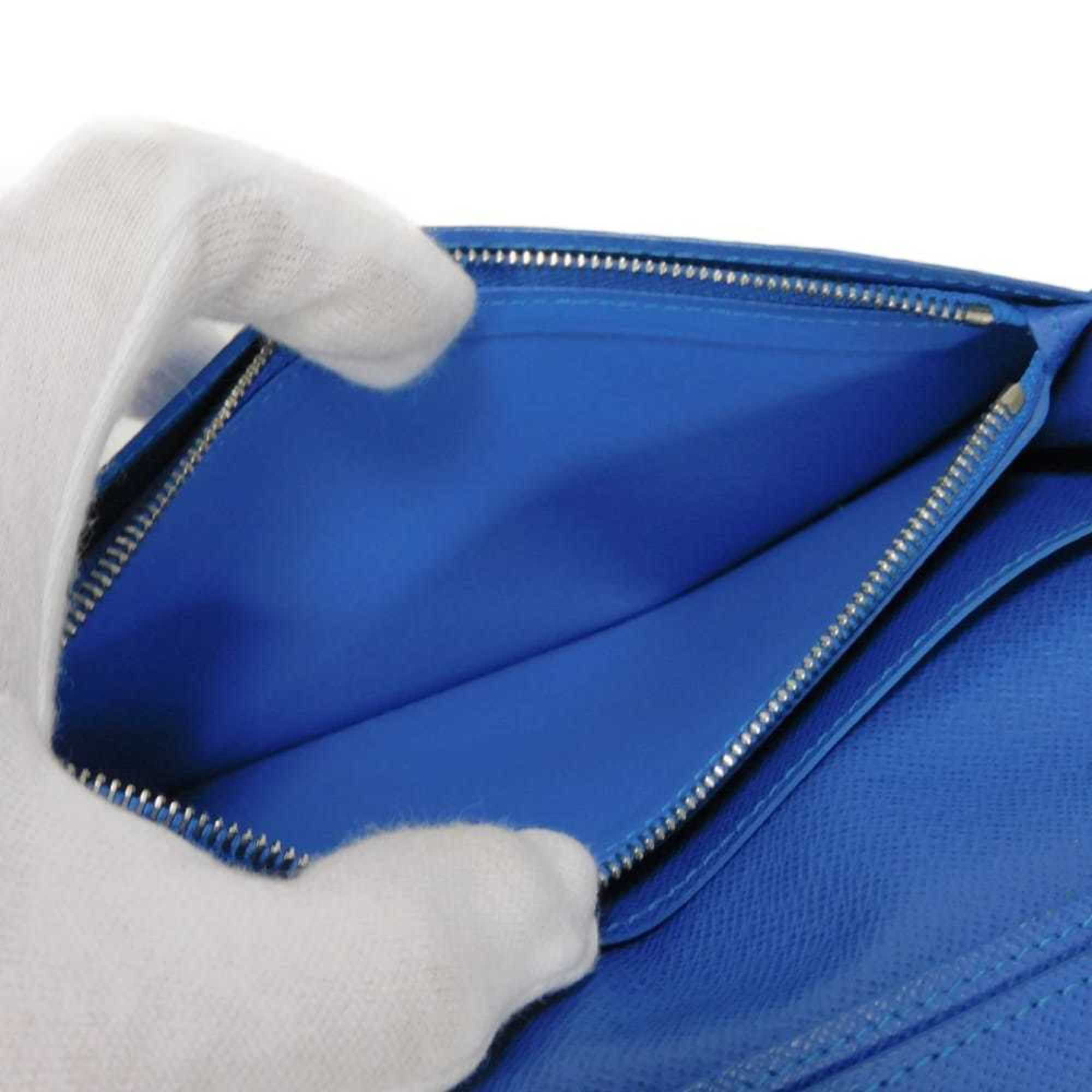 Louis Vuitton Black Blue Noir Taiga Leather Long Wallet