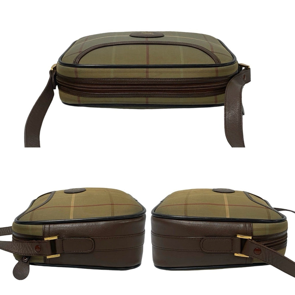 Burberry Brown Khaki Leather Canvas Pochette Shoulder Bag