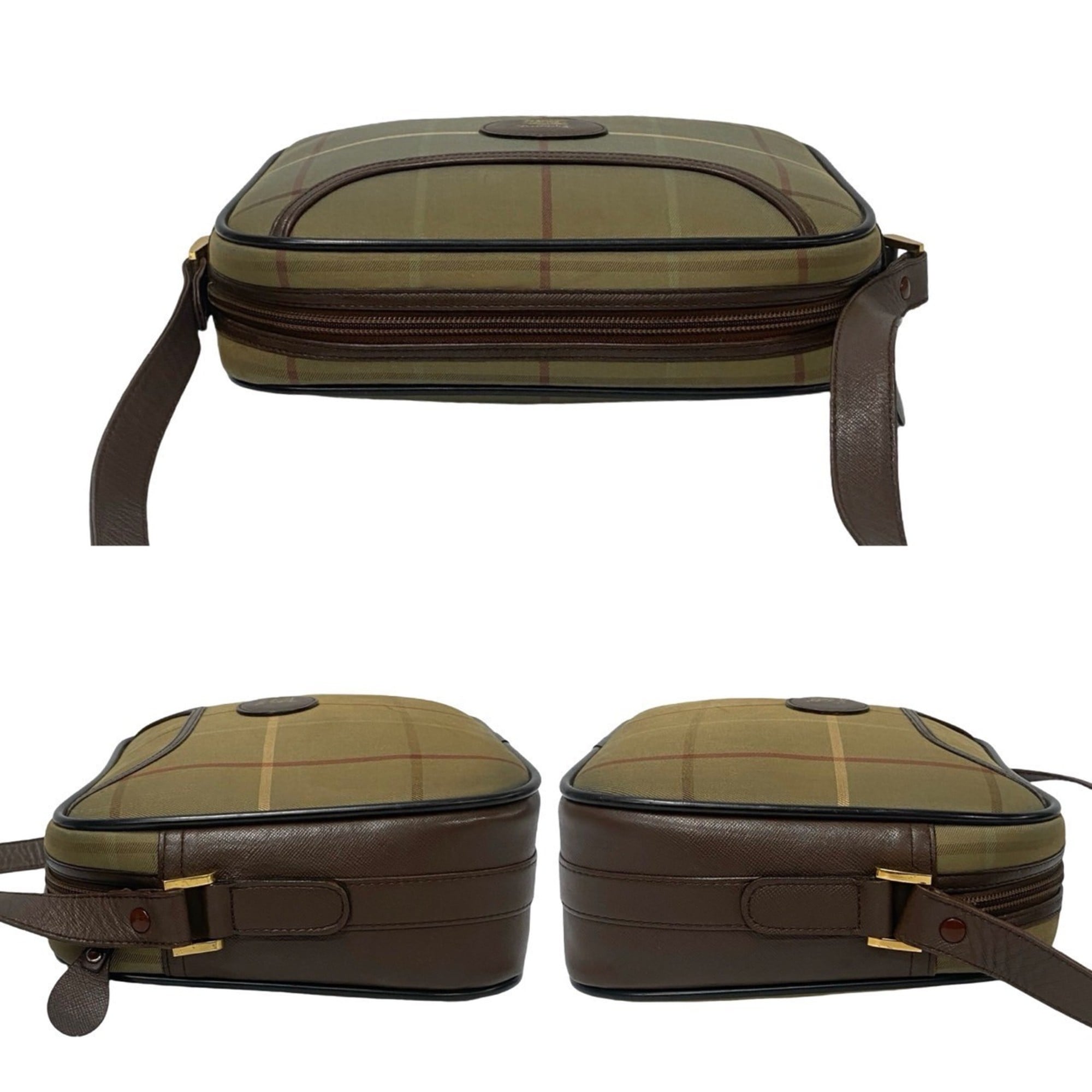 Burberry Brown Khaki Leather Canvas Pochette Shoulder Bag