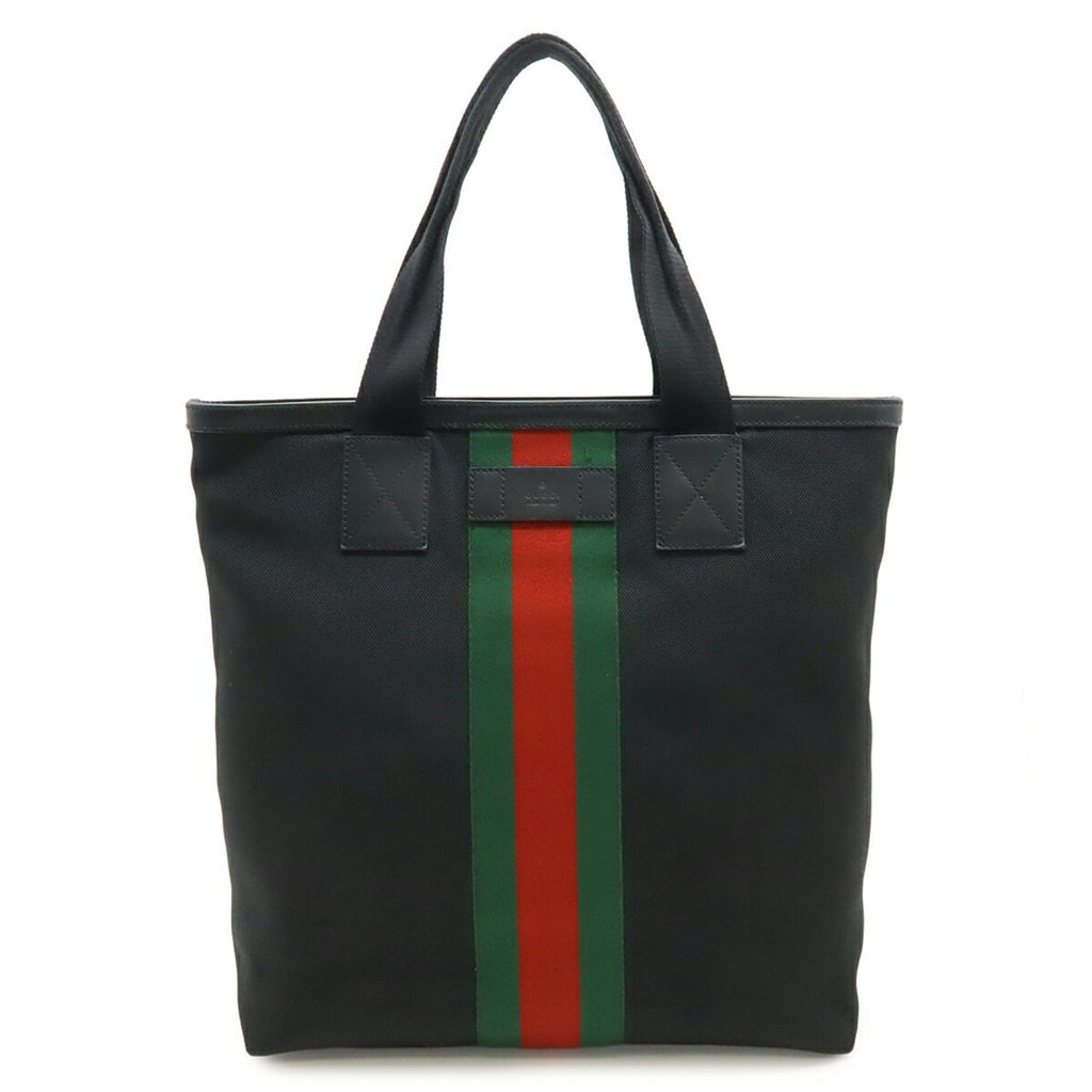 Gucci Sherry Line Black Green Red Color Nylon Canvas Leather Shoulder Bag Tote Bag (Pre-Owned)