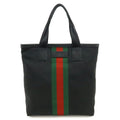 Gucci Sherry Line Black Green Red Color Nylon Canvas Leather Shoulder Bag Tote Bag (Pre-Owned)