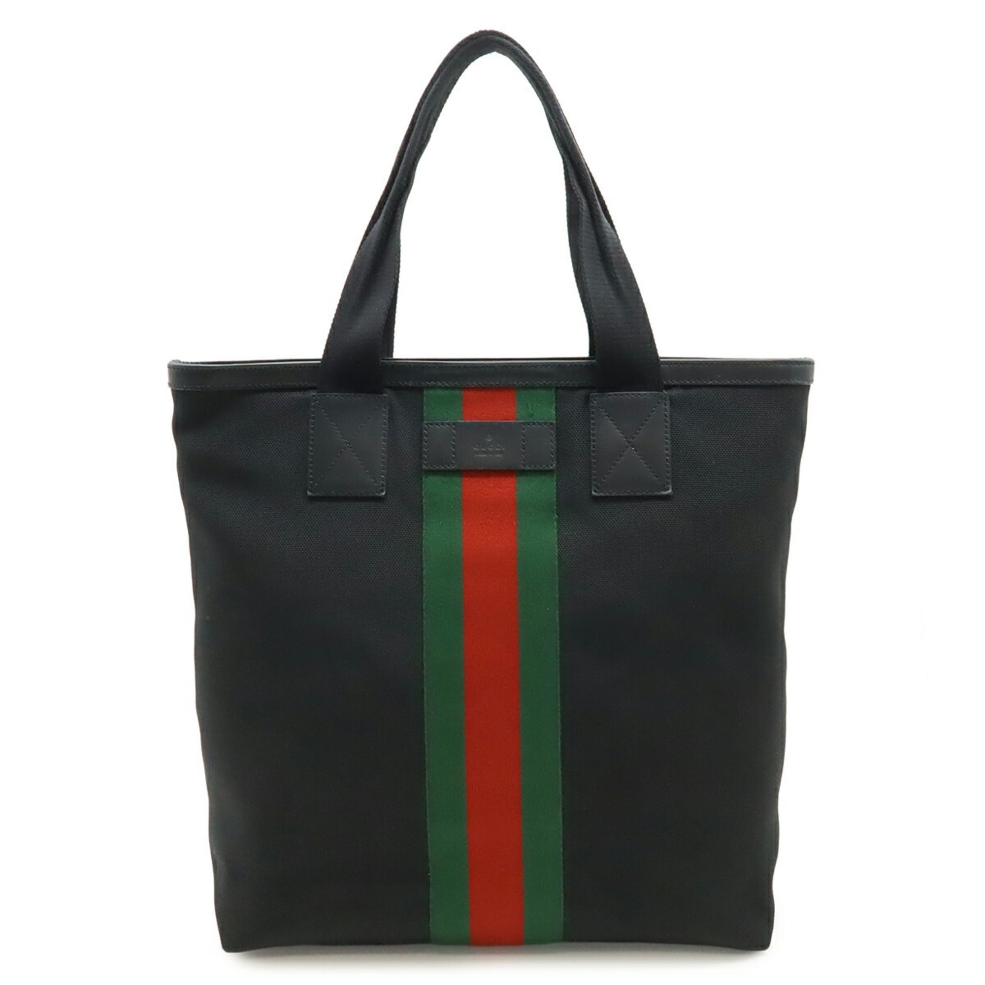 Gucci Sherry Line Black Green Red Color Nylon Canvas Leather Shoulder Bag Tote Bag (Pre-Owned)