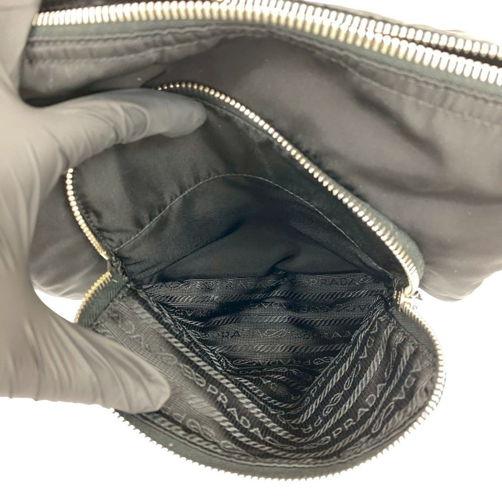 Prada Black Brown Leather Nylon Handbag Shoulder Bag