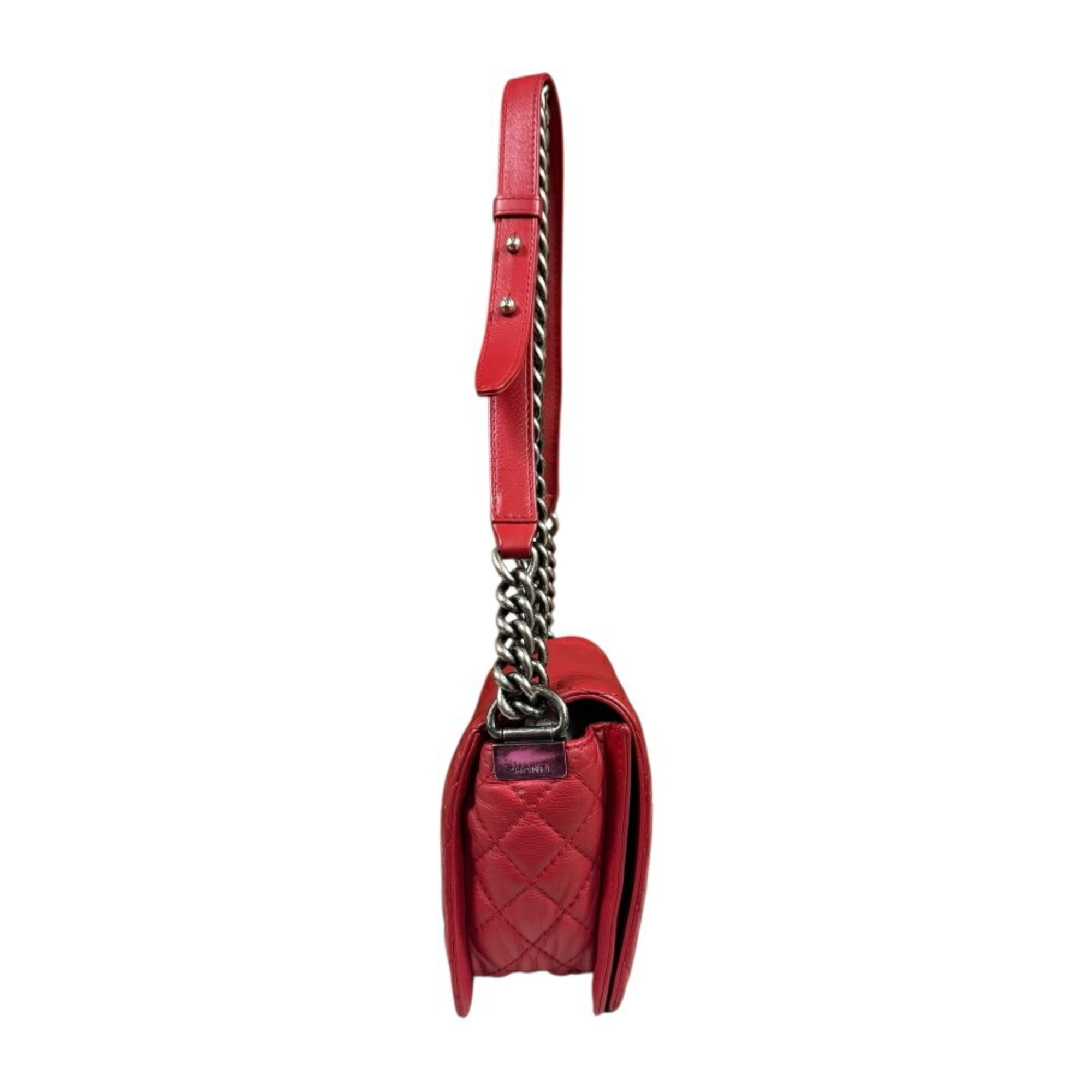 Chanel Boy Chanel Red Color Leather Shoulder Bag