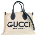Gucci Navy Canvas Leather Tote Bag (Pre-Owned)