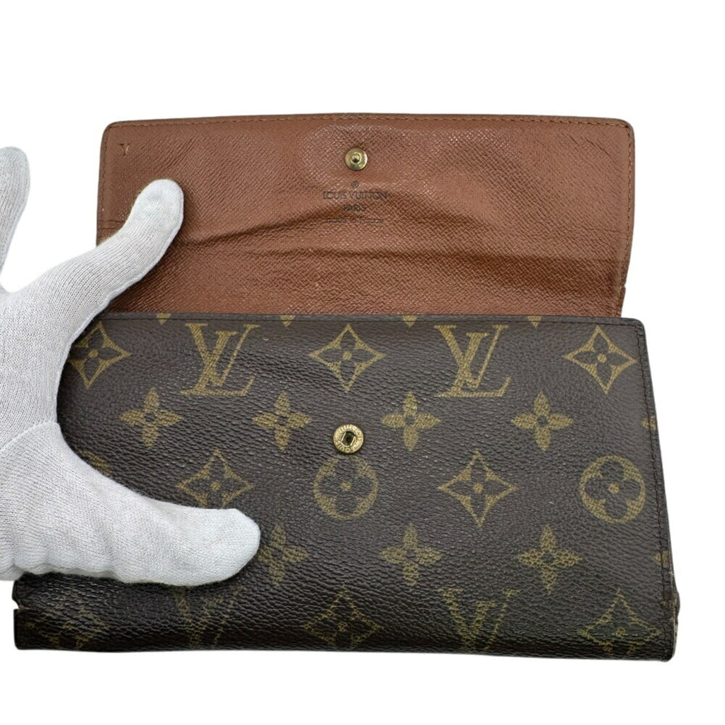 Louis Vuitton Brown Leather Long Wallet (Tri-Fold)