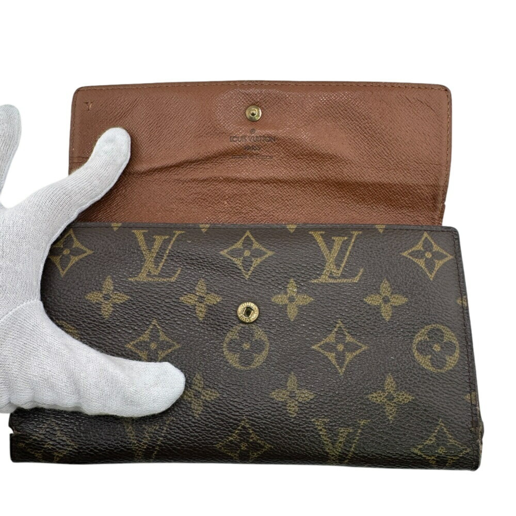 Louis Vuitton Brown Leather Long Wallet (Tri-Fold)