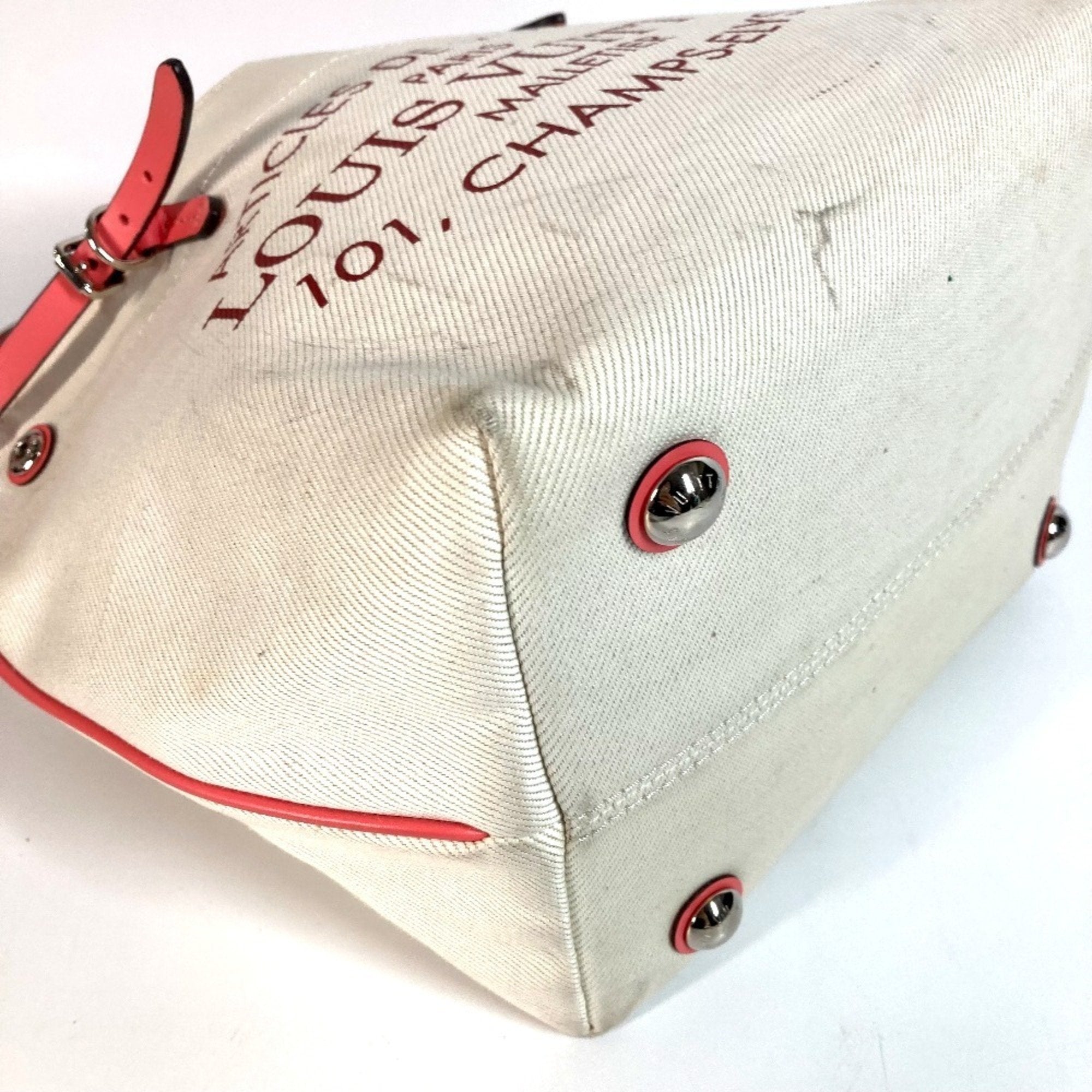 Louis Vuitton Pink White Leather Canvas Shoulder Bag Tote Bag