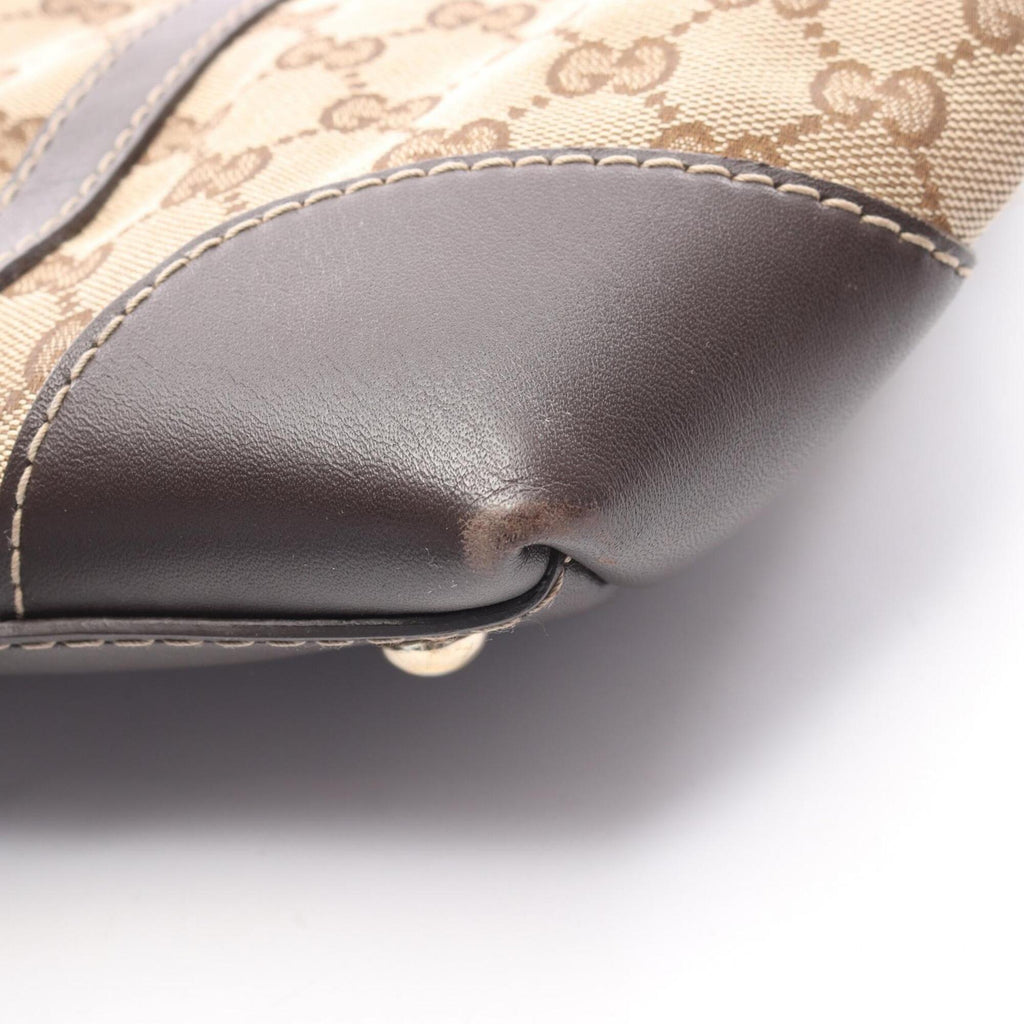 Gucci Beige Brown Canvas Leather Handbag Tote Bag (Pre-Owned)