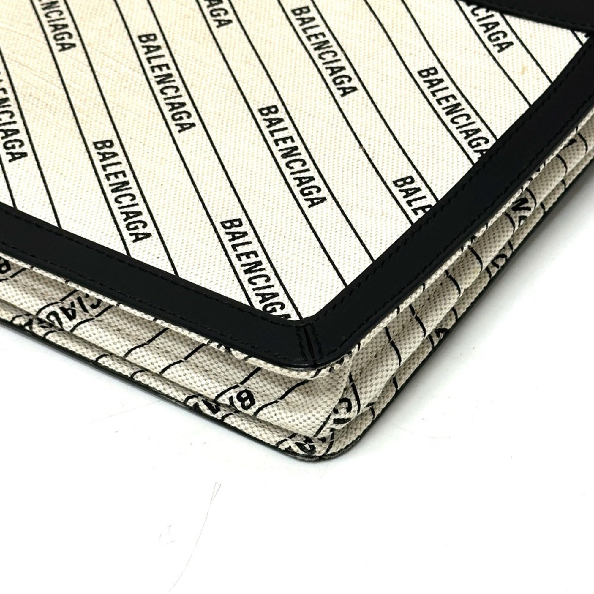 Balenciaga Black White Leather Canvas Pochette Shoulder