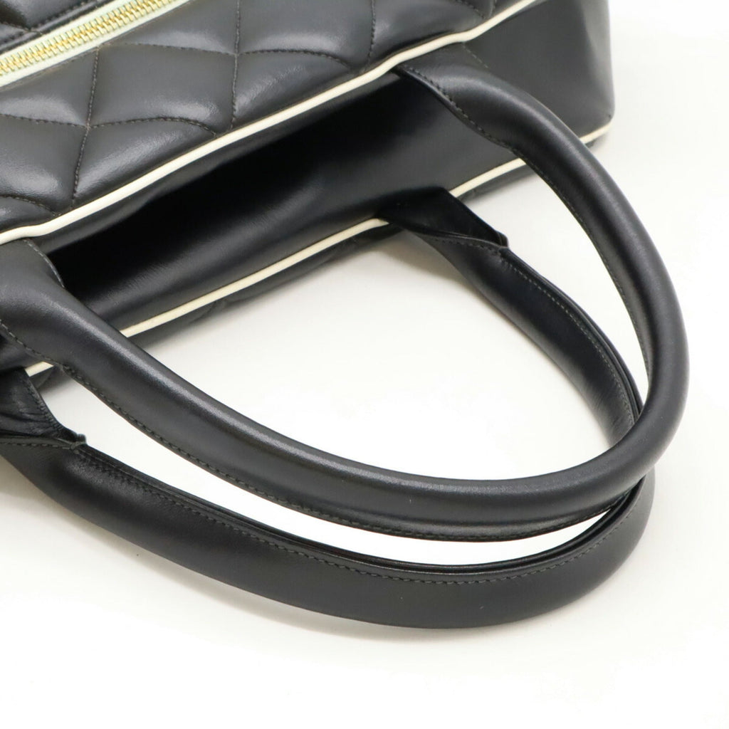 Chanel Black White Leather Boston Bag