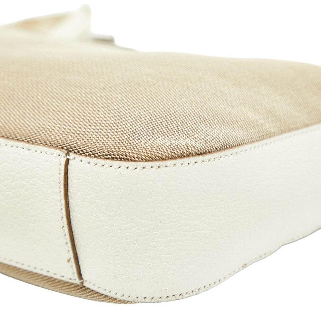 Gucci Beige White Canvas Leather Shoulder Bag (Pre-Owned)