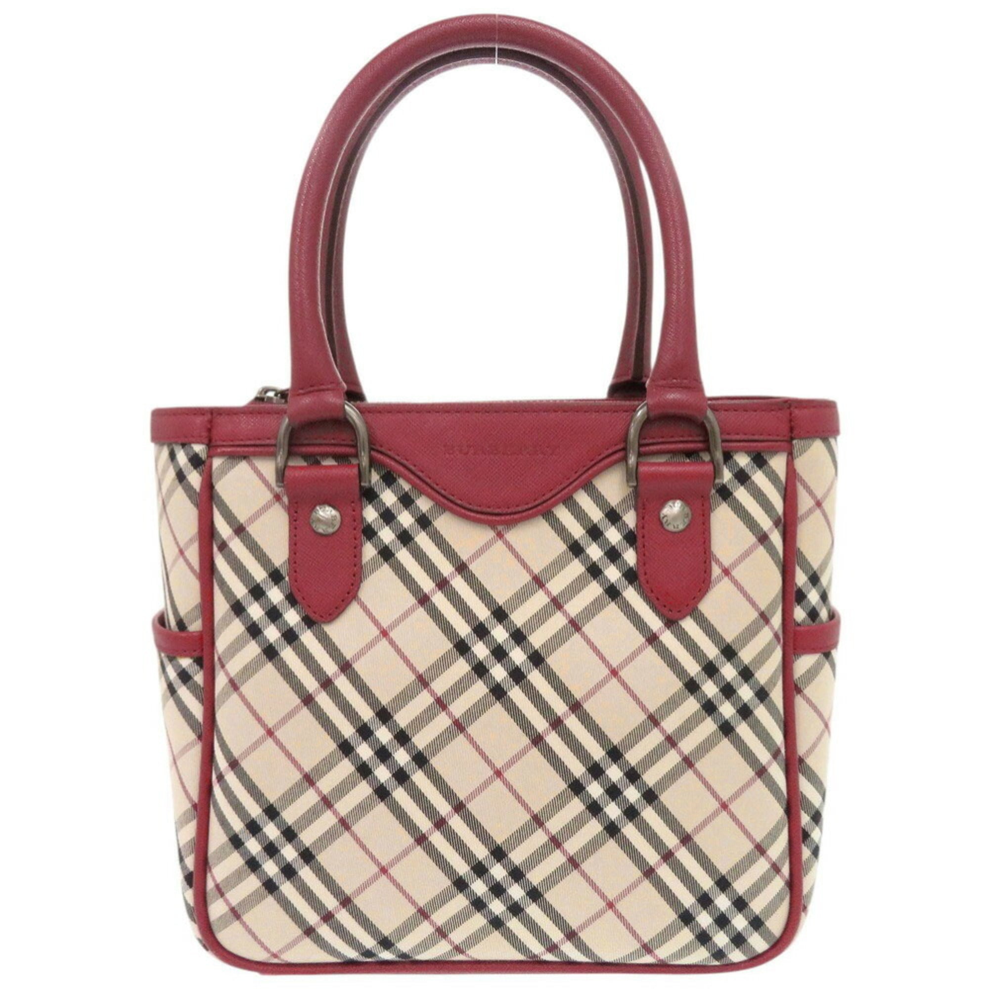 Burberry Beige Red Color Leather Canvas Handbag