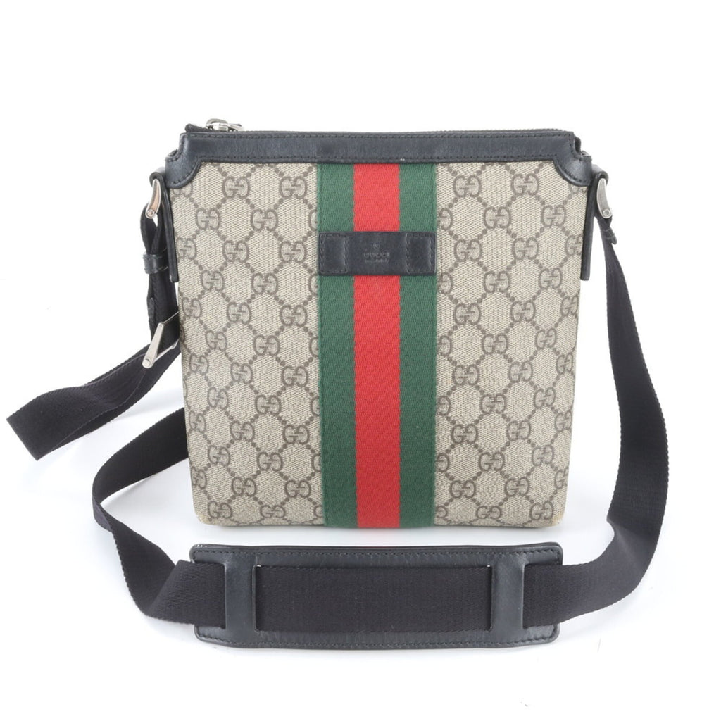 Gucci Beige Black Red Color Leather Coated Canvas Messenger Bag Shoulder Bag (Pre-Owned)