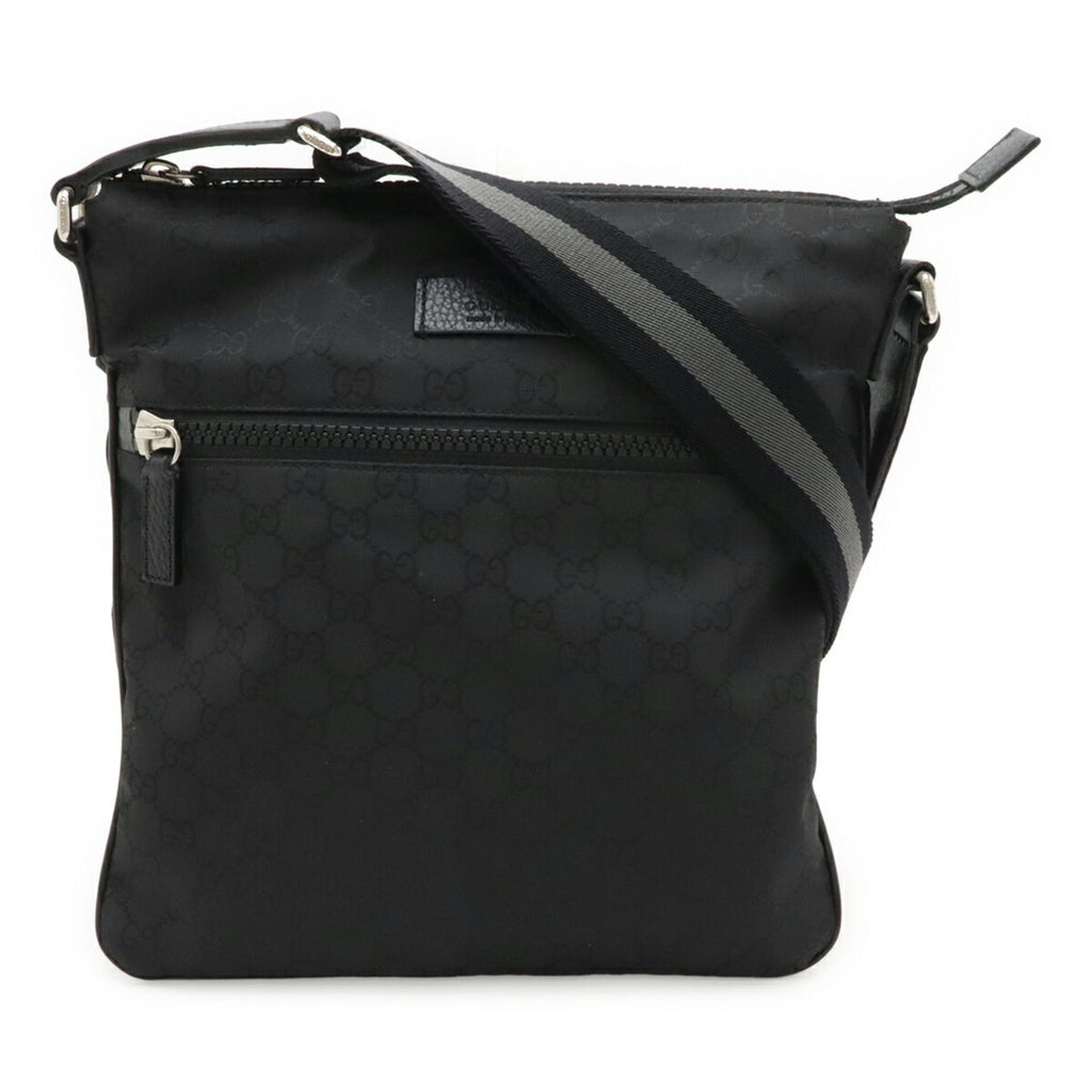 Gucci Black Gray Nylon Leather Shoulder Bag (Pre-Owned)