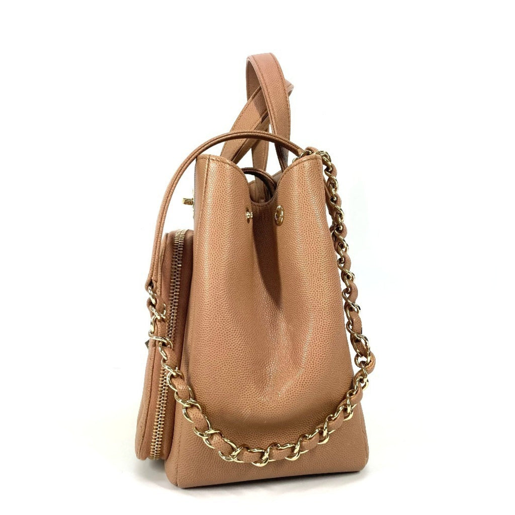Chanel Beige Grained Calfskin Shoulder Bag Tote Bag