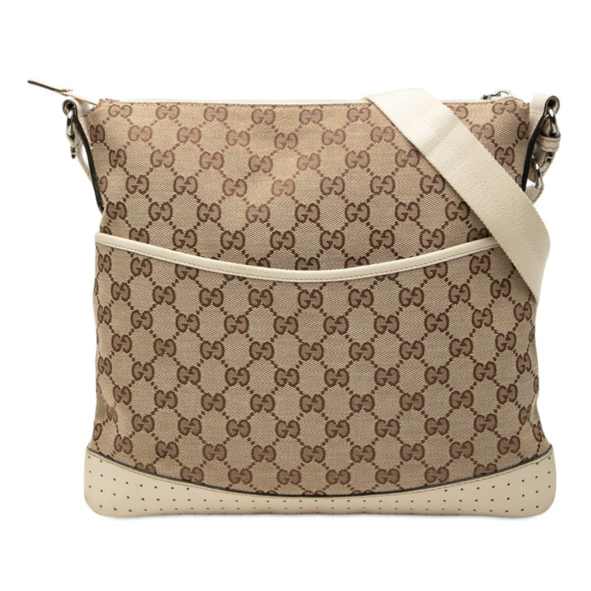 Gucci Beige Ivory Canvas Leather Shoulder Bag (Pre-Owned)