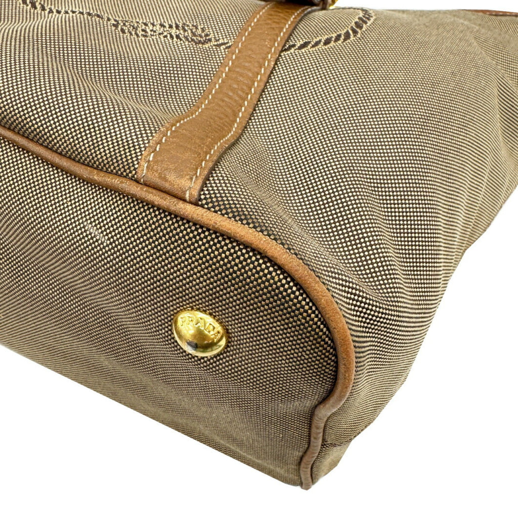 Prada Beige Canvas Leather Shoulder Bag