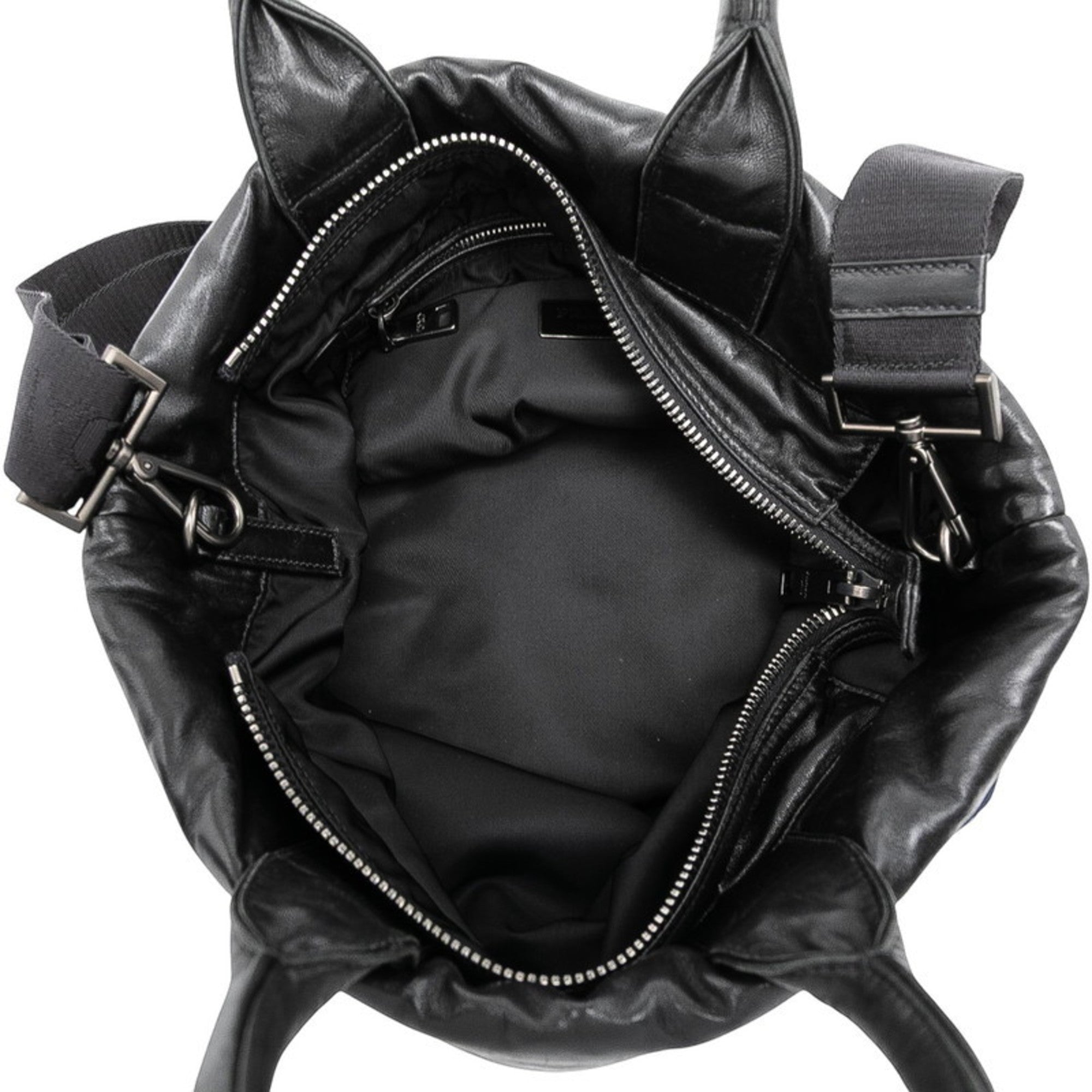 Prada Black Navy Nylon Leather Handbag Shoulder Bag
