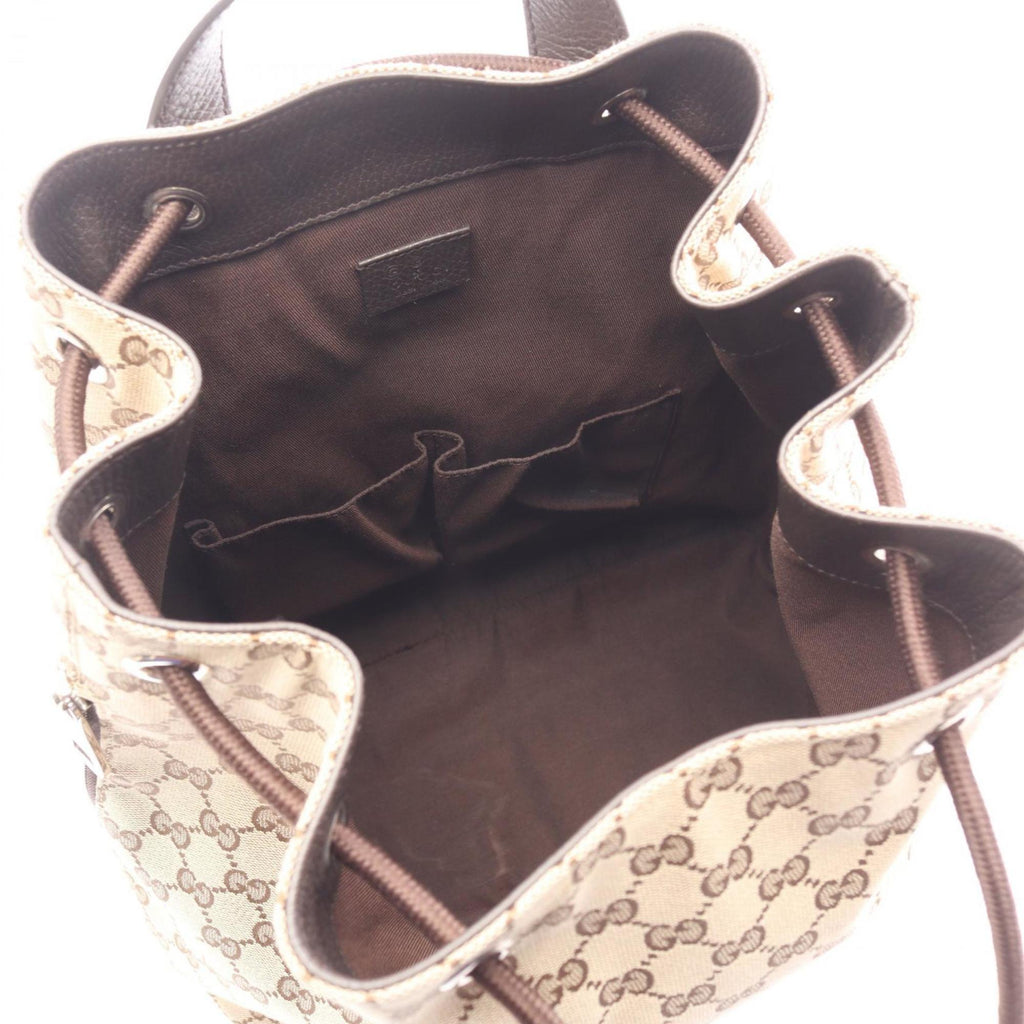 Gucci Beige Brown Canvas Leather Backpack Handbag (Pre-Owned)
