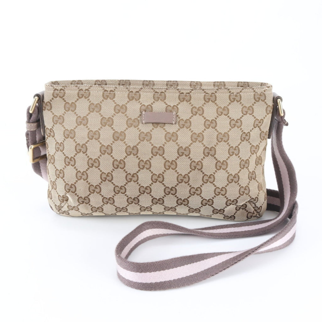 Gucci Beige Brown Pink Leather Canvas Handbag Shoulder Bag Tote Bag (Pre-Owned)