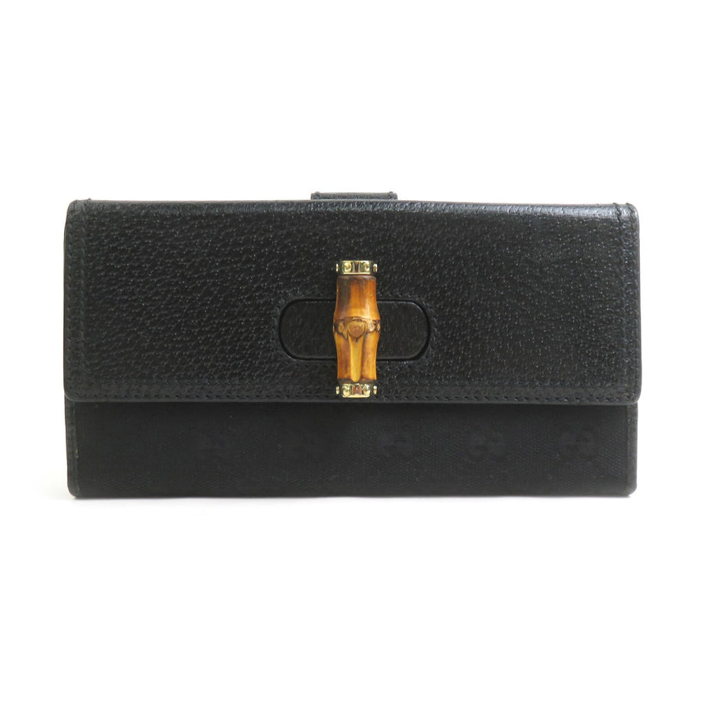 Gucci Black Gg Canvas Leather Long Wallet (Bi-Fold) (Pre-Owned)
