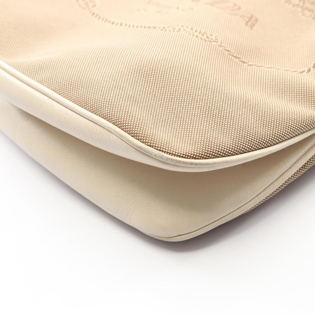 Prada Brown Ivory Canvas Leather Shoulder Bag