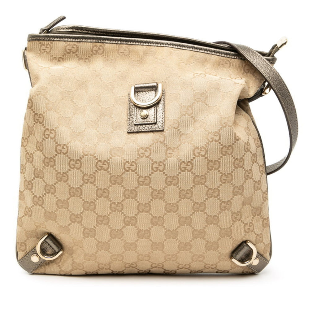 Gucci Beige Brown Canvas Leather Shoulder Bag (Pre-Owned)