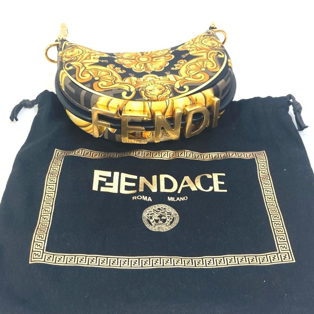 Fendi Black Yellow Nylon Leather Clutch Bag Handbag Pouch