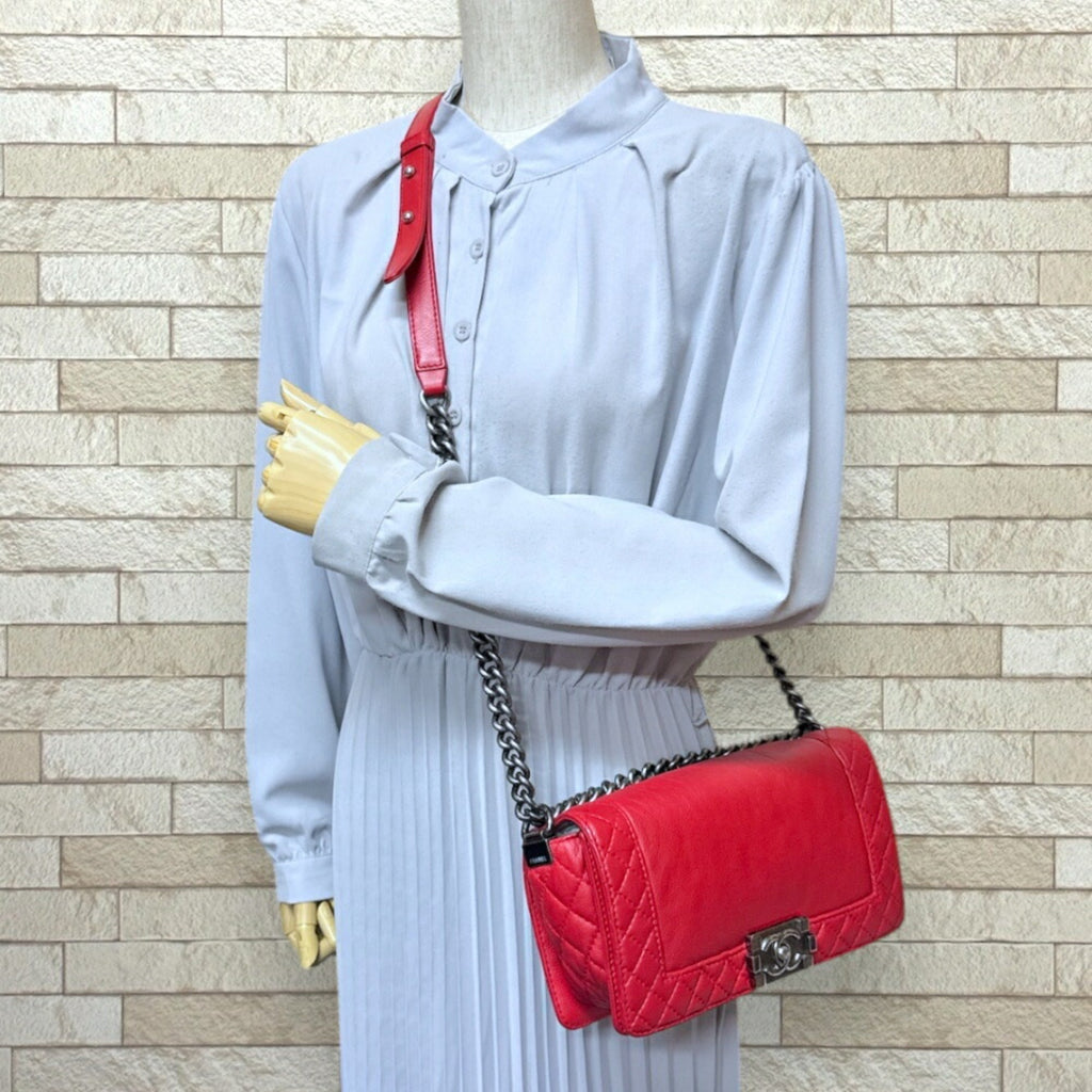Chanel Boy Chanel Red Color Leather Shoulder Bag