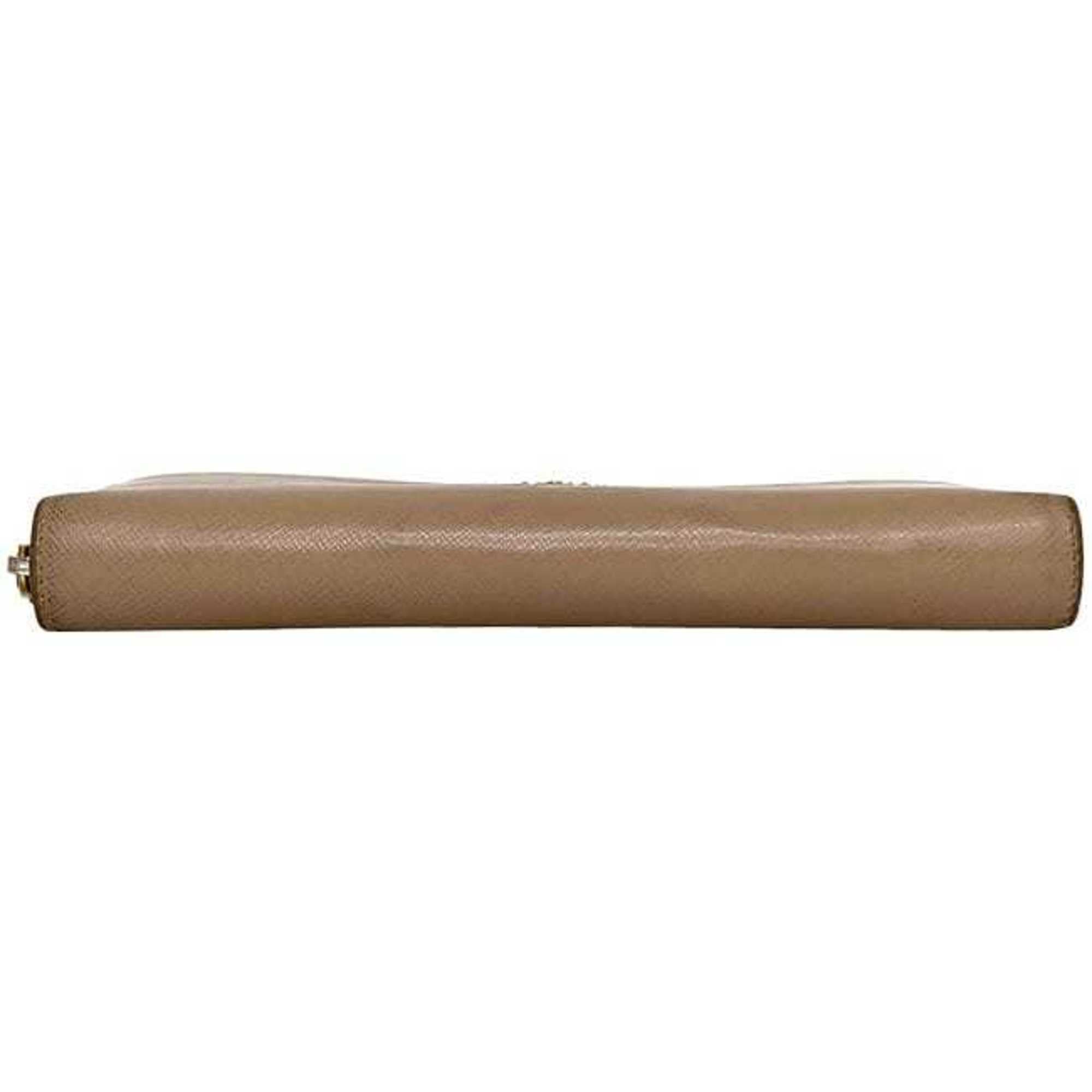 Prada Pink Beige Saffiano Metal Long Wallet (Bi-Fold)