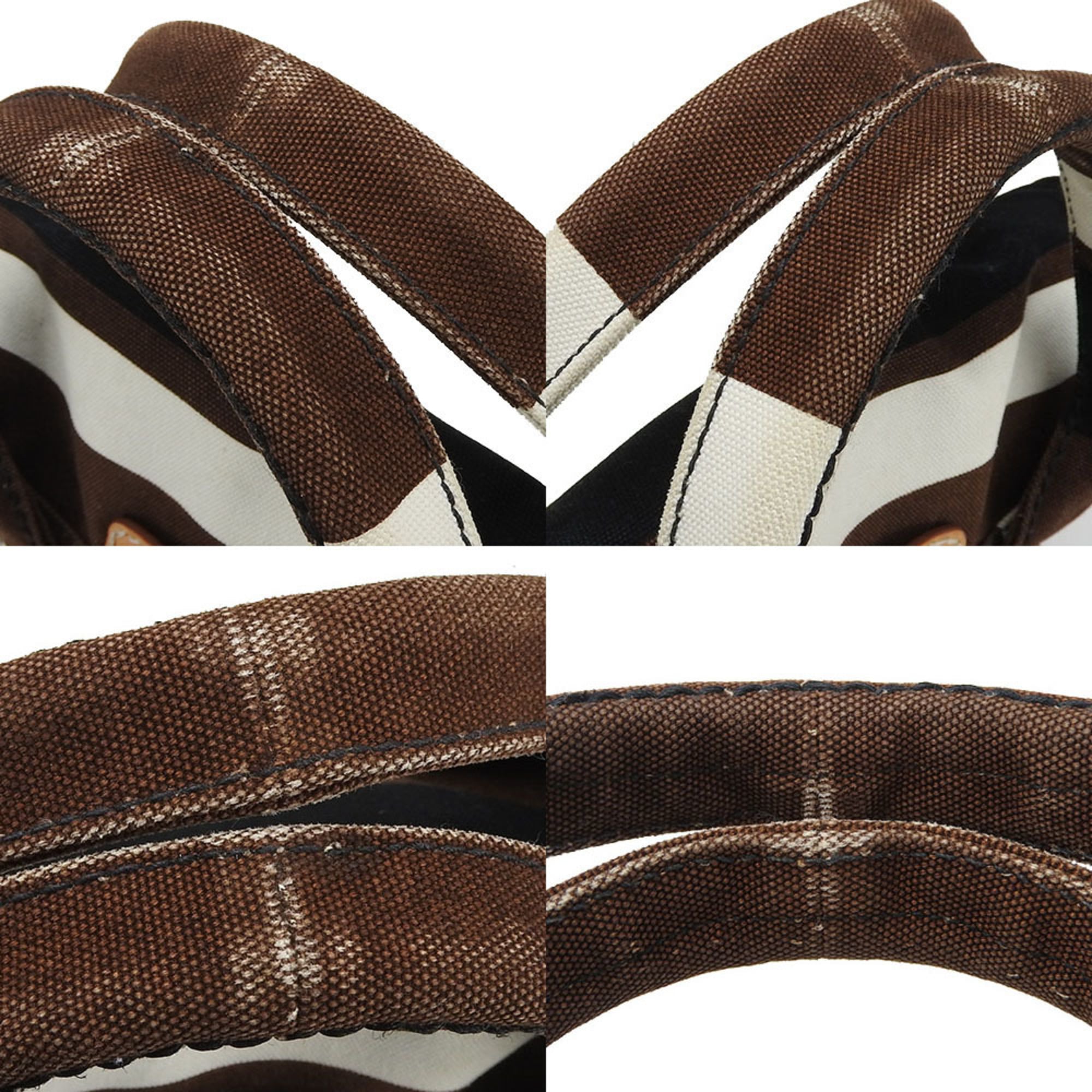 Prada Black Brown White Canvas Handbag