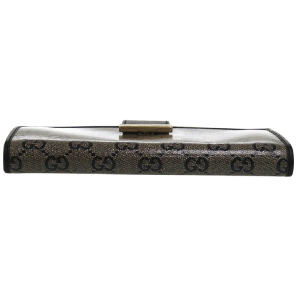 Gucci Gold Black Pvc Leather Long Wallet (Bi-Fold) (Pre-Owned)