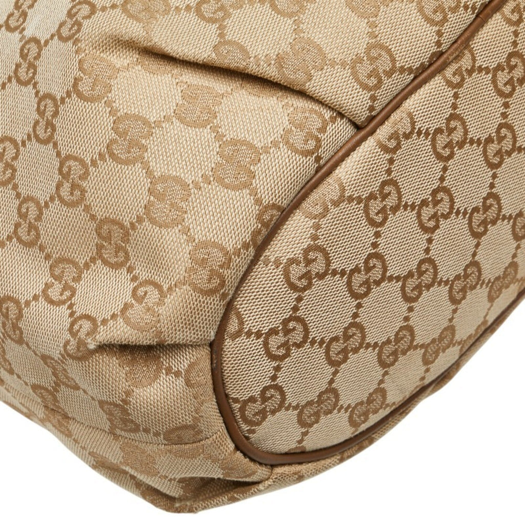Gucci Beige Brown Canvas Leather Shoulder Bag (Pre-Owned)