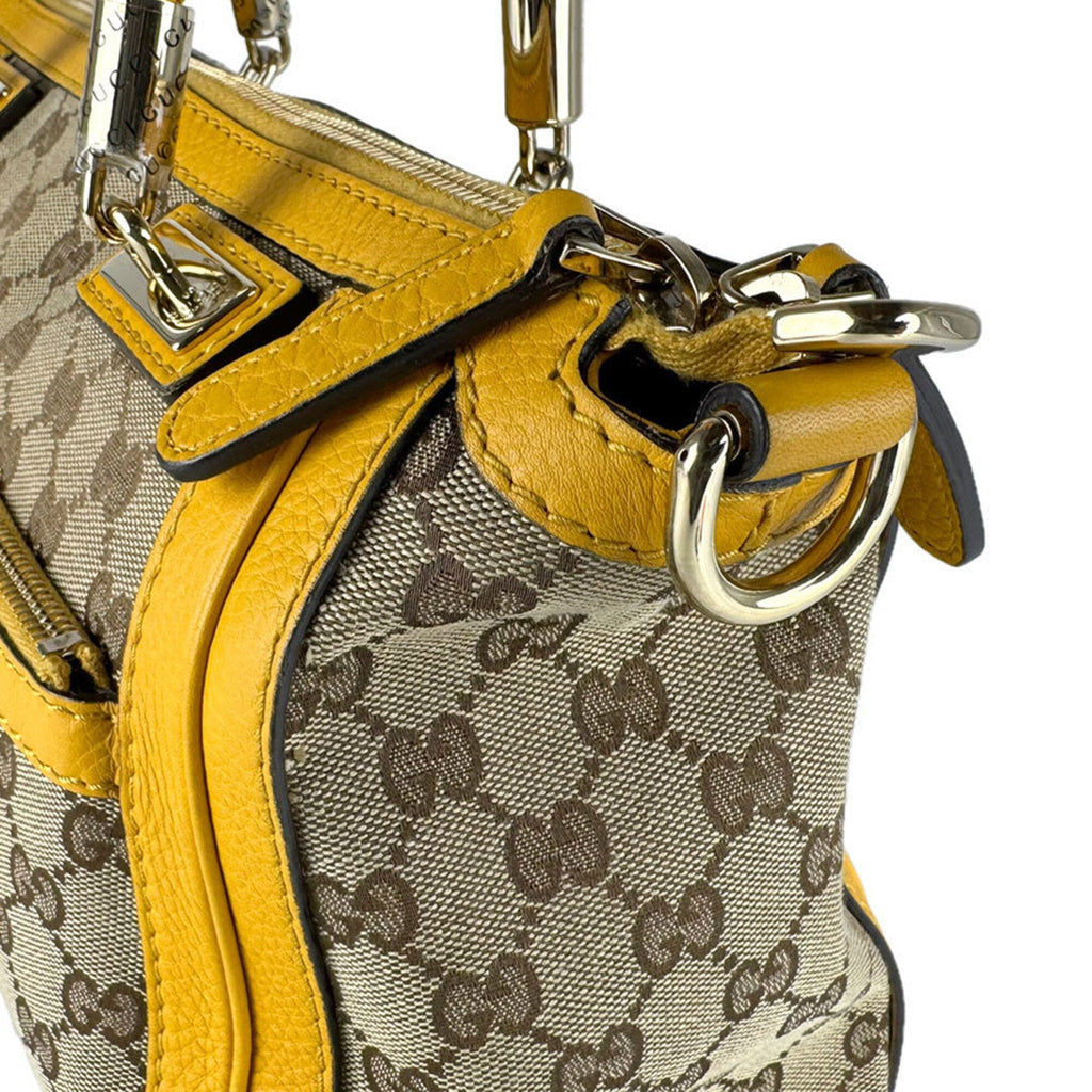Gucci Brown Yellow Gg Canvas Leather Handbag Shoulder Bag (Pre-Owned)