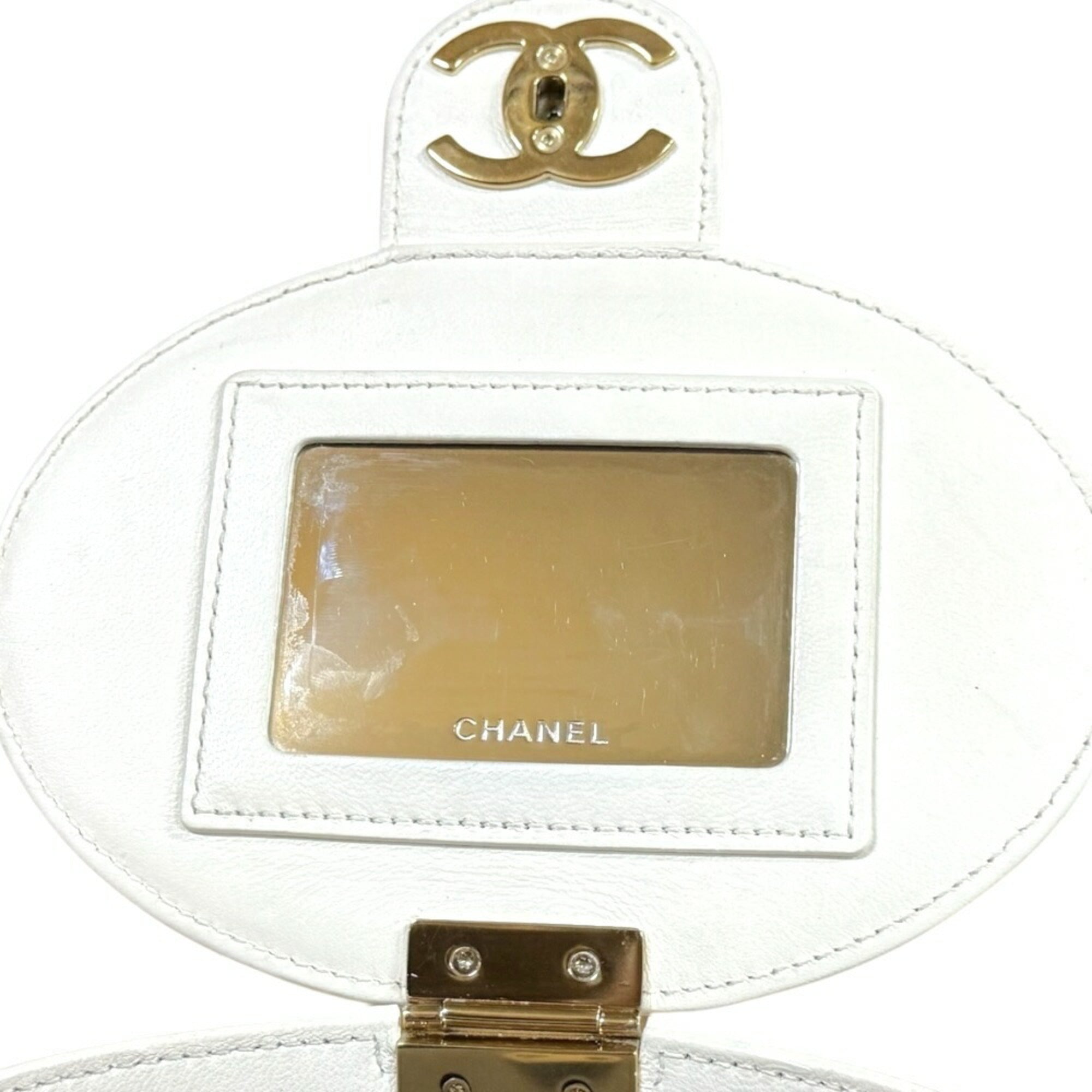 Chanel White Leather Shoulder Bag Vanity Bag
