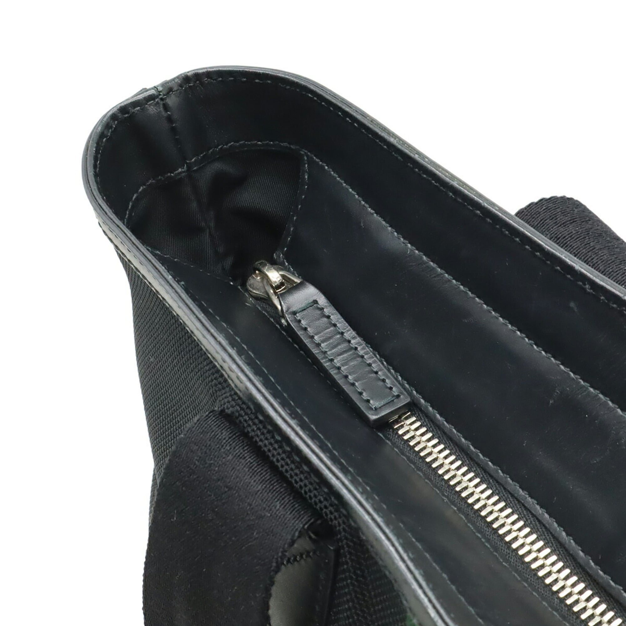 Gucci Sherry Line Black Green Red Color Nylon Canvas Leather Shoulder Bag Tote Bag (Pre-Owned)