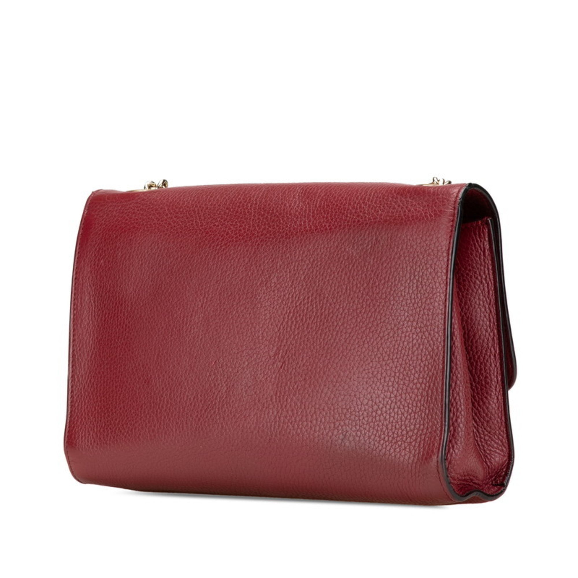 Gucci Red Color Wine Leather Shoulder Bag (Pre-Owned)
